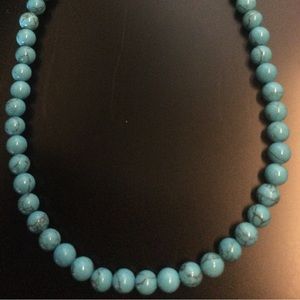Turquoise beaded silver tone necklace